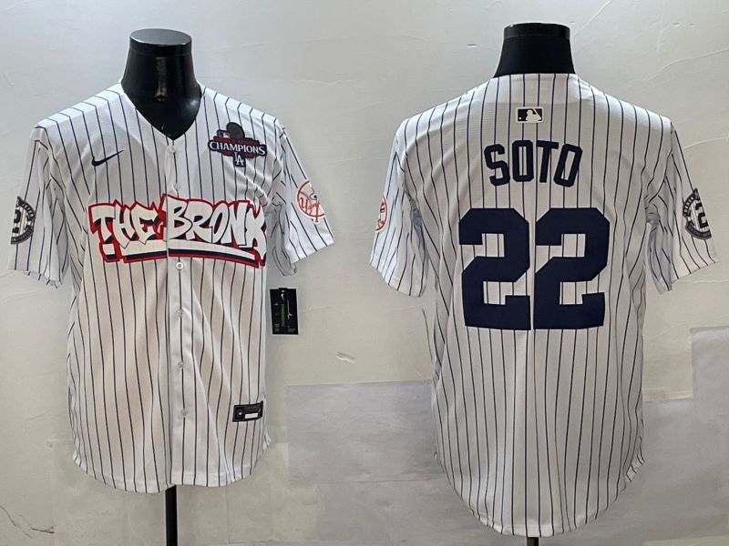 Men New York Yankees #22 Soto White Stripe four generations Joint Name 2025 Nike MLB Jersey style 2->new york yankees->MLB Jersey